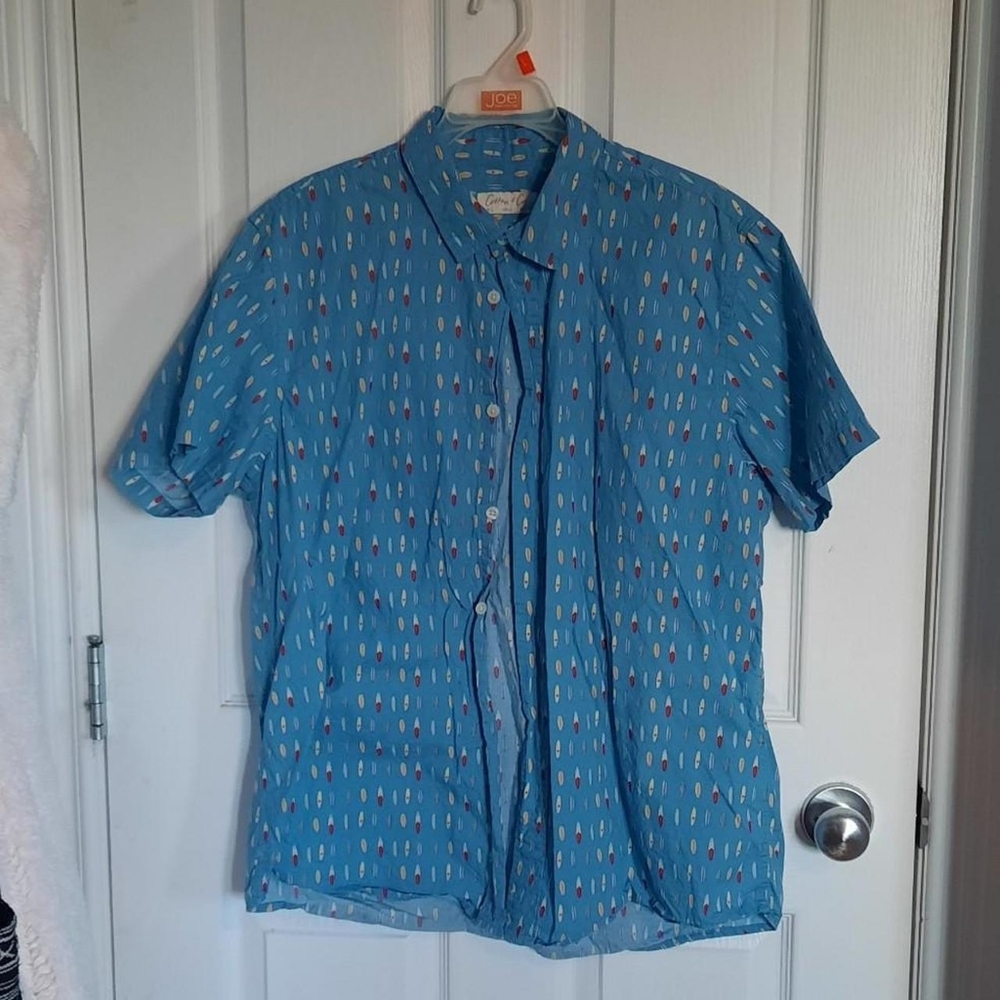 Blue Cotton&Co surfboard patterned men's button up
